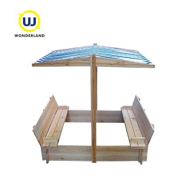 Kids Pine Wood Sandbox With Lid And Canopy