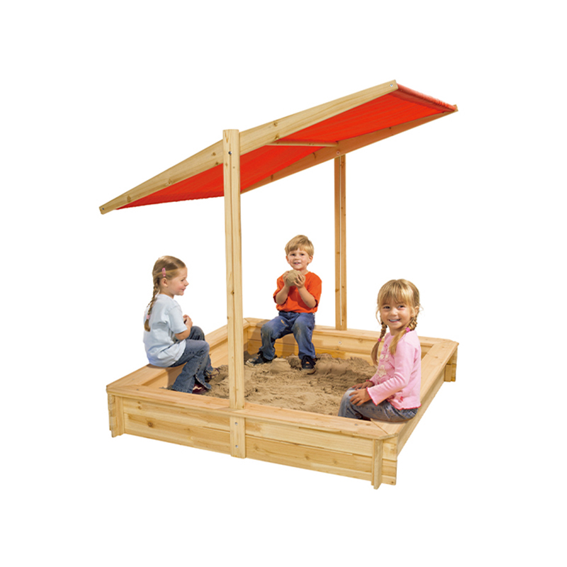 Kids Pine Wood Sandbox With Lid And Canopy