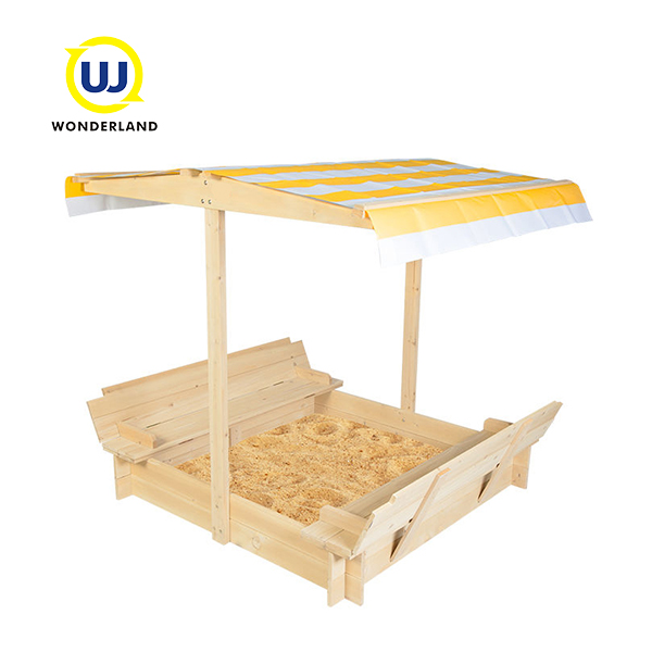 Kids Pine Wood Sandbox With Lid And Canopy