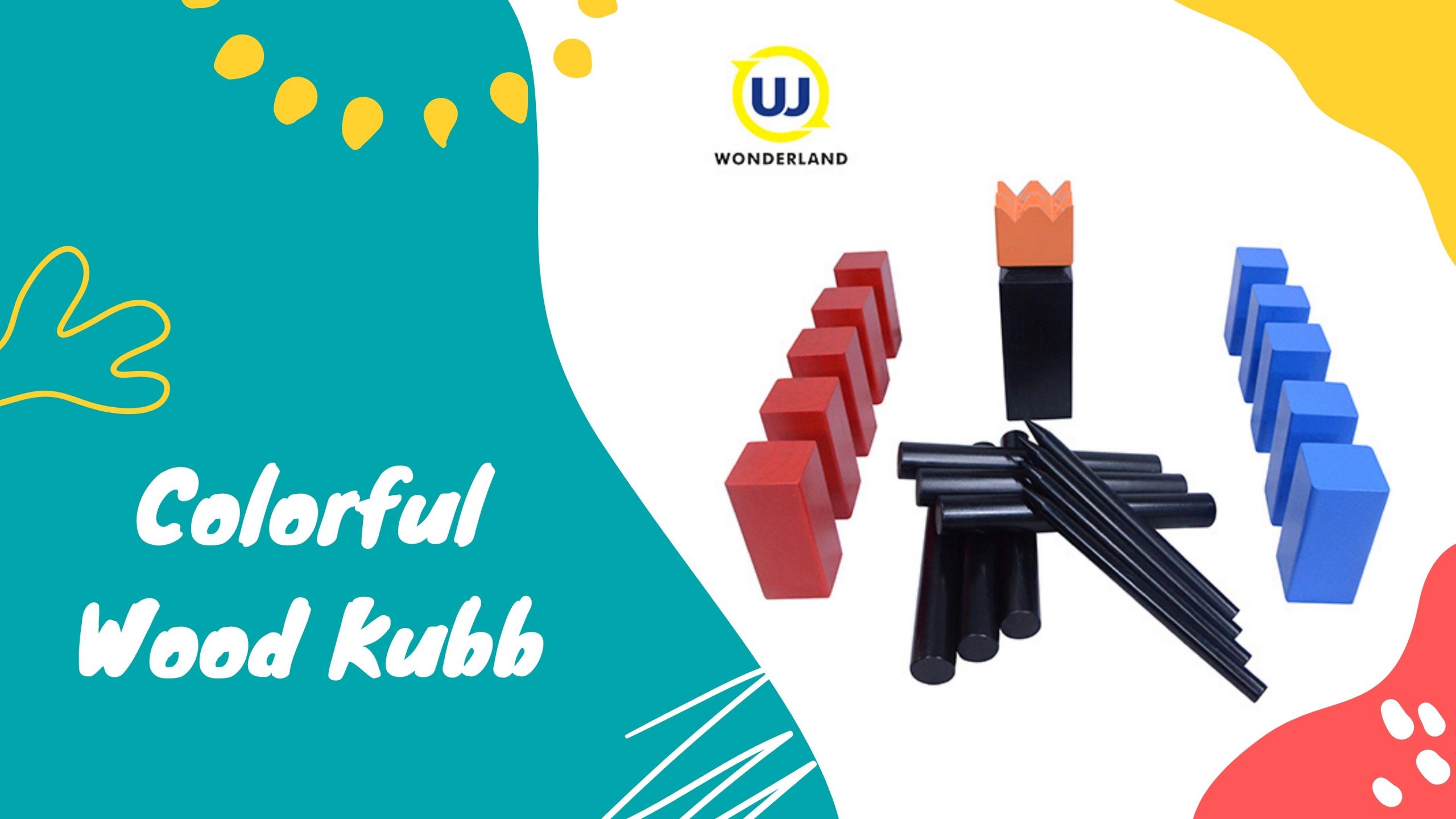 Colorful Pine Wood Kubb Game