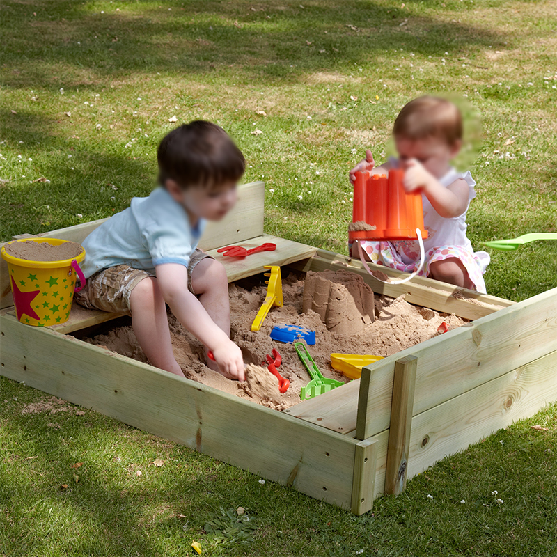 Kids Sandbox for outdoor garden wood foldable sandpit with bench seat