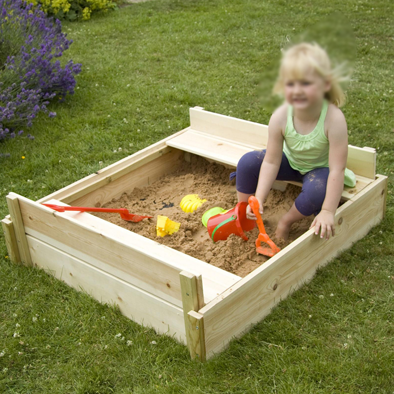 Kids Sandbox for outdoor garden wood foldable sandpit with bench seat