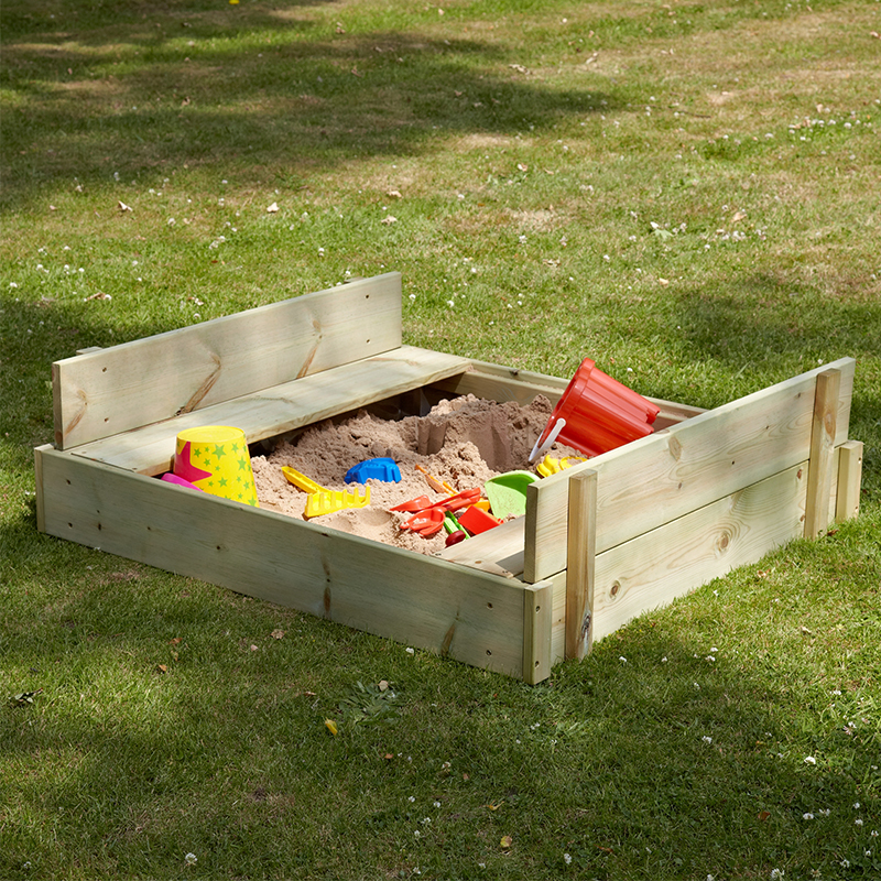 Kids Sandbox for outdoor garden wood foldable sandpit with bench seat