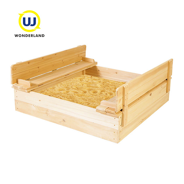 Kids Sandbox for outdoor garden wood foldable sandpit with bench seat